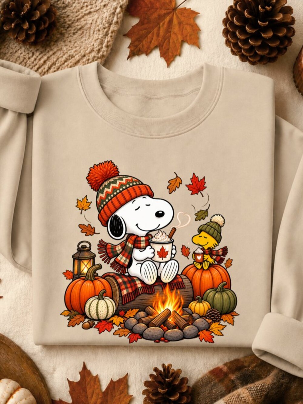Snoopy Fall Sweatshirt Unisex Graphic Crewneck Cozy Campfire Autumn Pumpkins